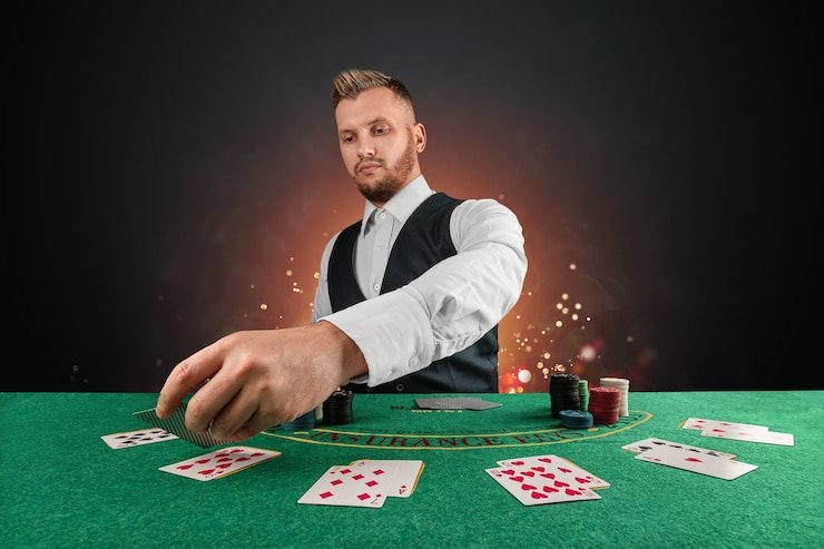 Live casino dealer interacting with players for immersive entertainment